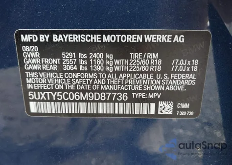 2021 BMW X3 xDrive30I from USA, damaged, VIN 5UXTY5C06M9D87736